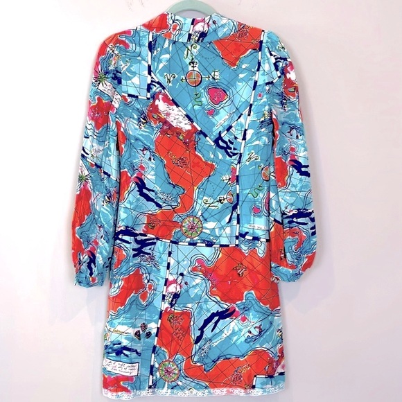 Lilly Pulitzer X Marks Spot 100% Silk dress map boat Size 0 - Picture 3 of 12